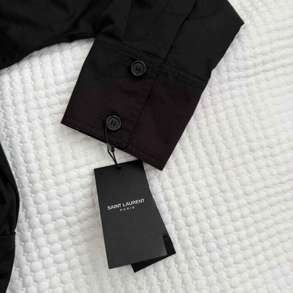 Saint Laurent Wrap Effect Mini Dress Black Cotton Twill Long Sleeve US 6 NWT - Picture 13 of 16
